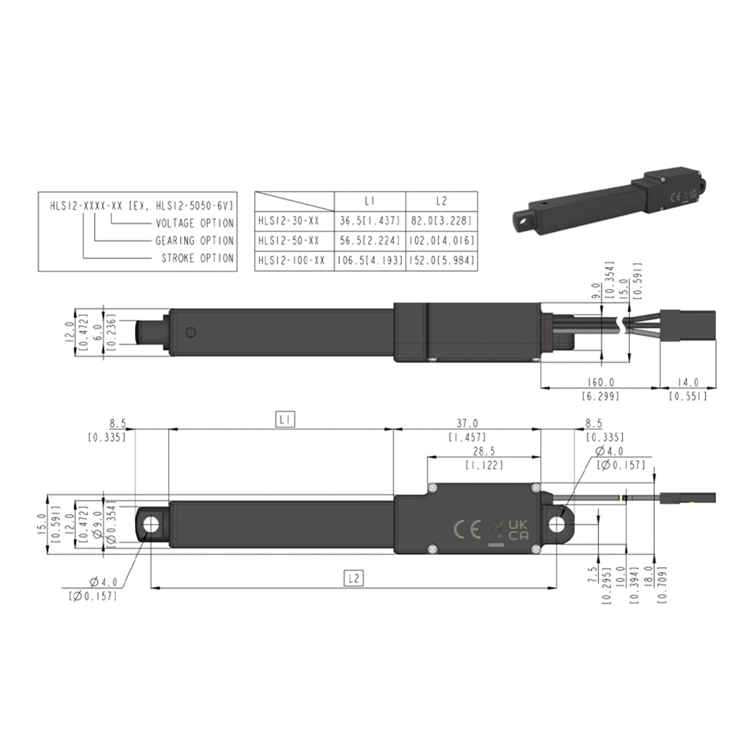 HLS12-50210-6V 50mm Stroke 210:1 Linear Servo 8kg/2.3mm/s 4.0V - 8.4V