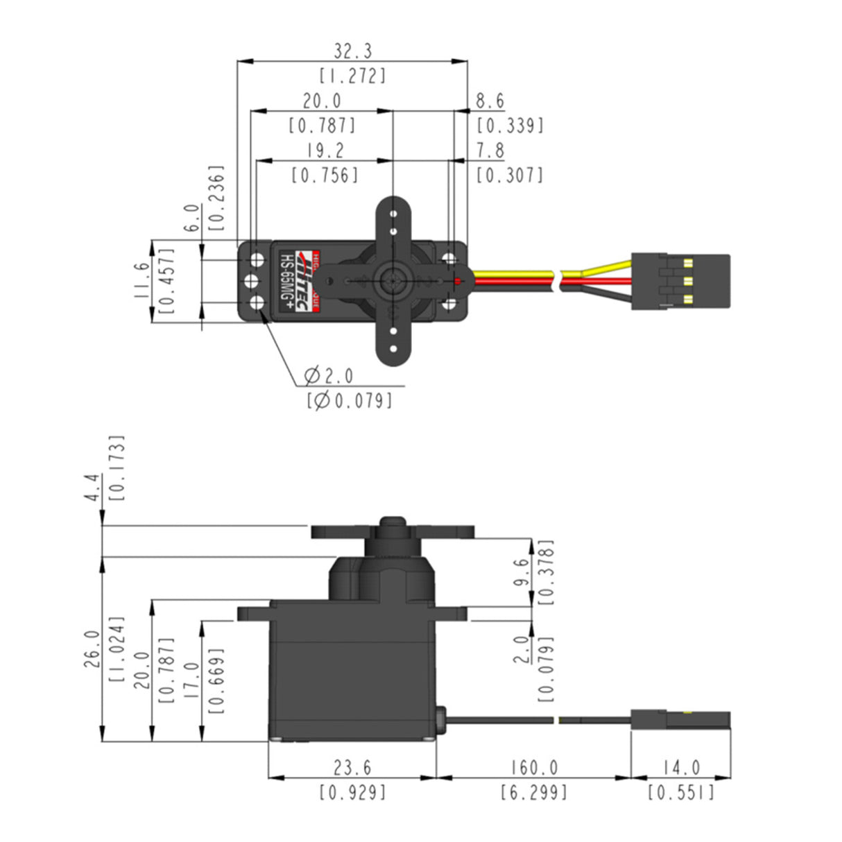 HS-65MG Ultra Micro Analogue Cored Servo 11.9g 2.2kg/0.11s 4.8V - 6.0V