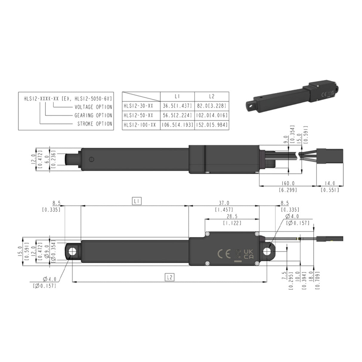 HLS12-100380-6V 100mm Stroke 380:1 Linear Servo 12kg/1.2mm/s 4.0V - 8.4V