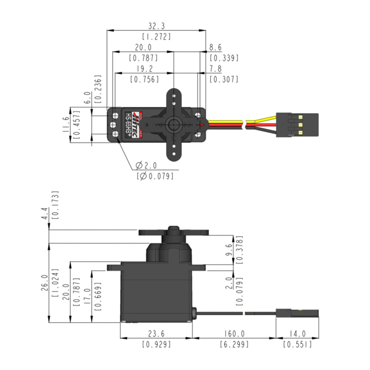 HS-65HB Ultra Micro Analogue Cored Servo 11.2g 1.9kg/0.13s 4.8V - 6.0V