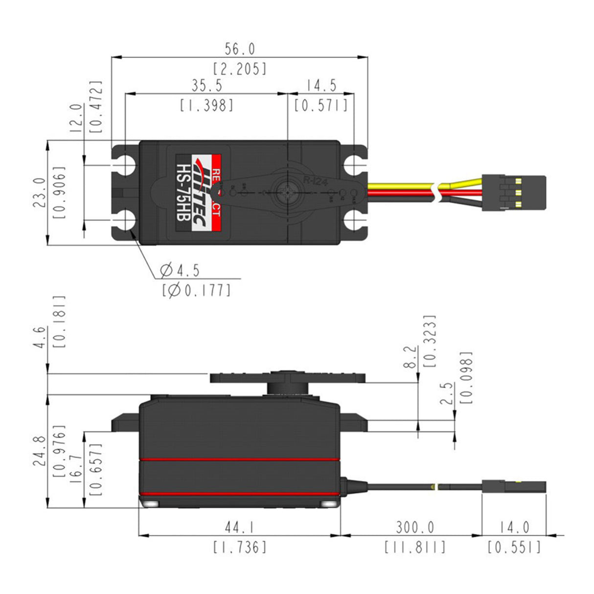 HS-75BB Low Profile Analogue Cored Servo 35g 8.2kg/0.34s 4.8V - 6.0V