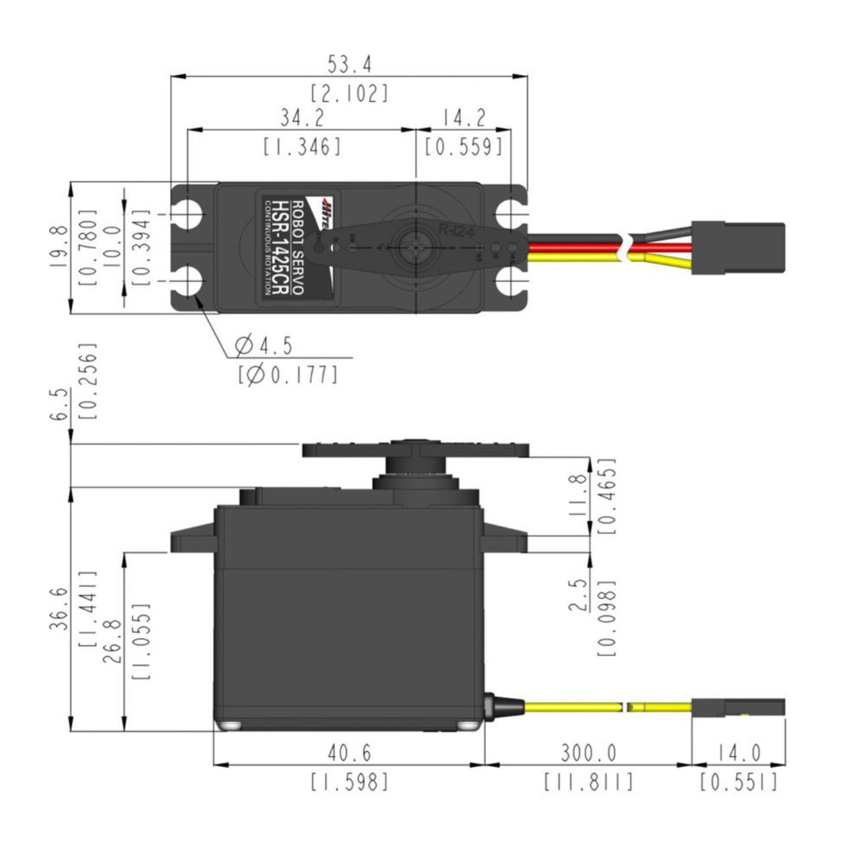 HSR-1425CR Standard Analogue Cored Servo 41.7g 3.4kg/0.87s 4.8V - 6.0V