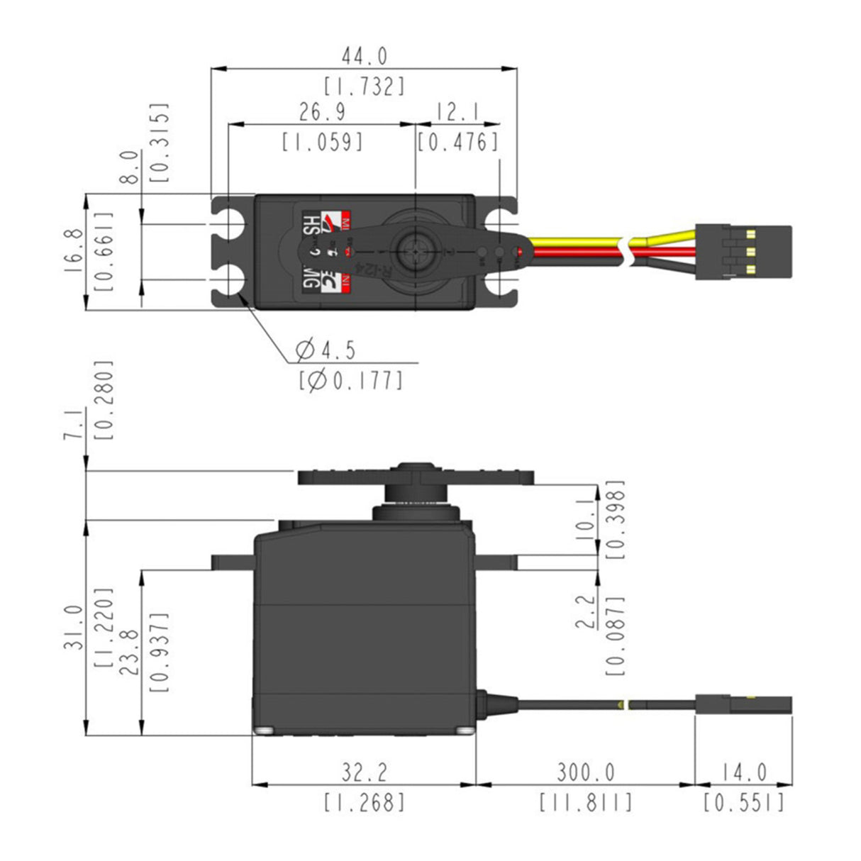 HS-225MG Mini Analogue Cored Servo 31g 4.8kg/0.11s 4.8V - 6.0V