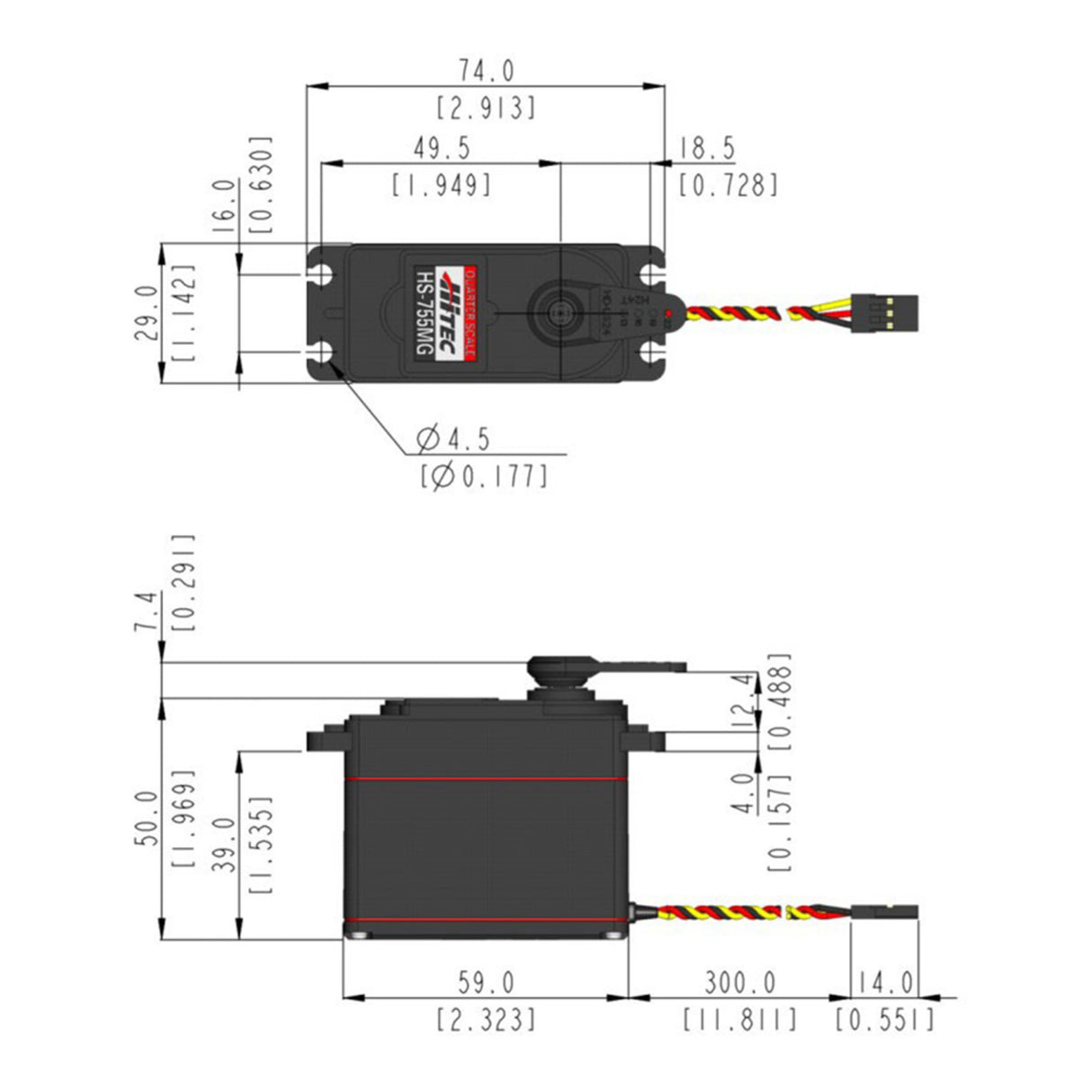 HS-755MG Giant Analogue Cored Servo 117g 14.4kg/0.23s 4.8V - 6.0V