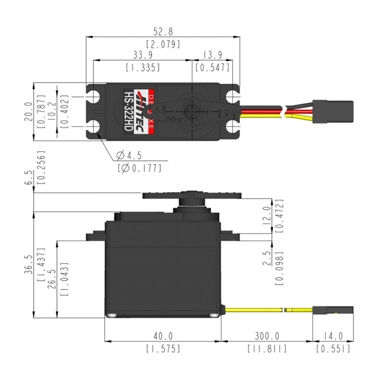 HS-322HD Standard Analogue Cored Servo 43g 3.7kg/0.15s 4.8V - 6.0V