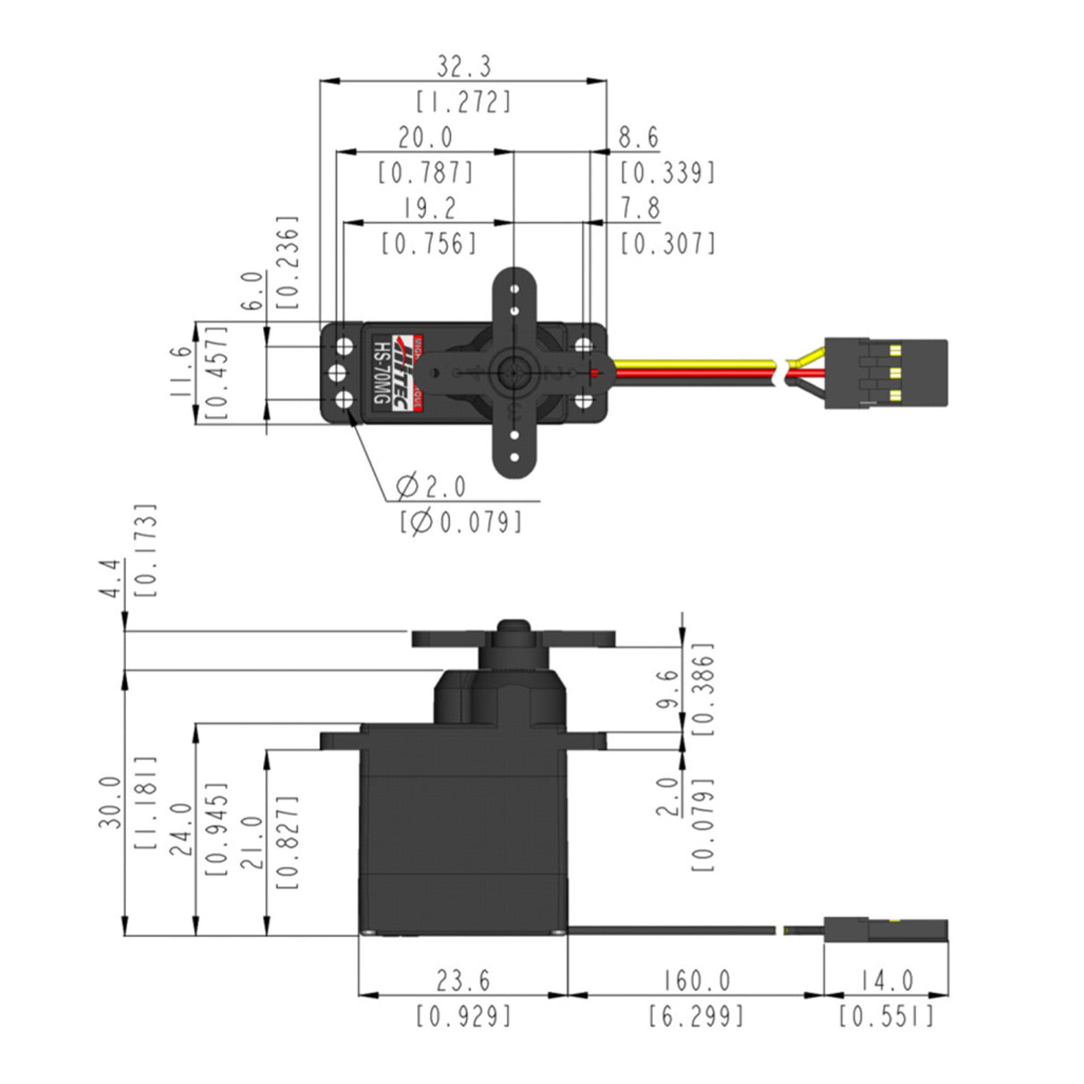 HS-70MG Ultra Micro Analogue Cored Servo 14.2g 3kg/0.14s 4.8V - 6.0V