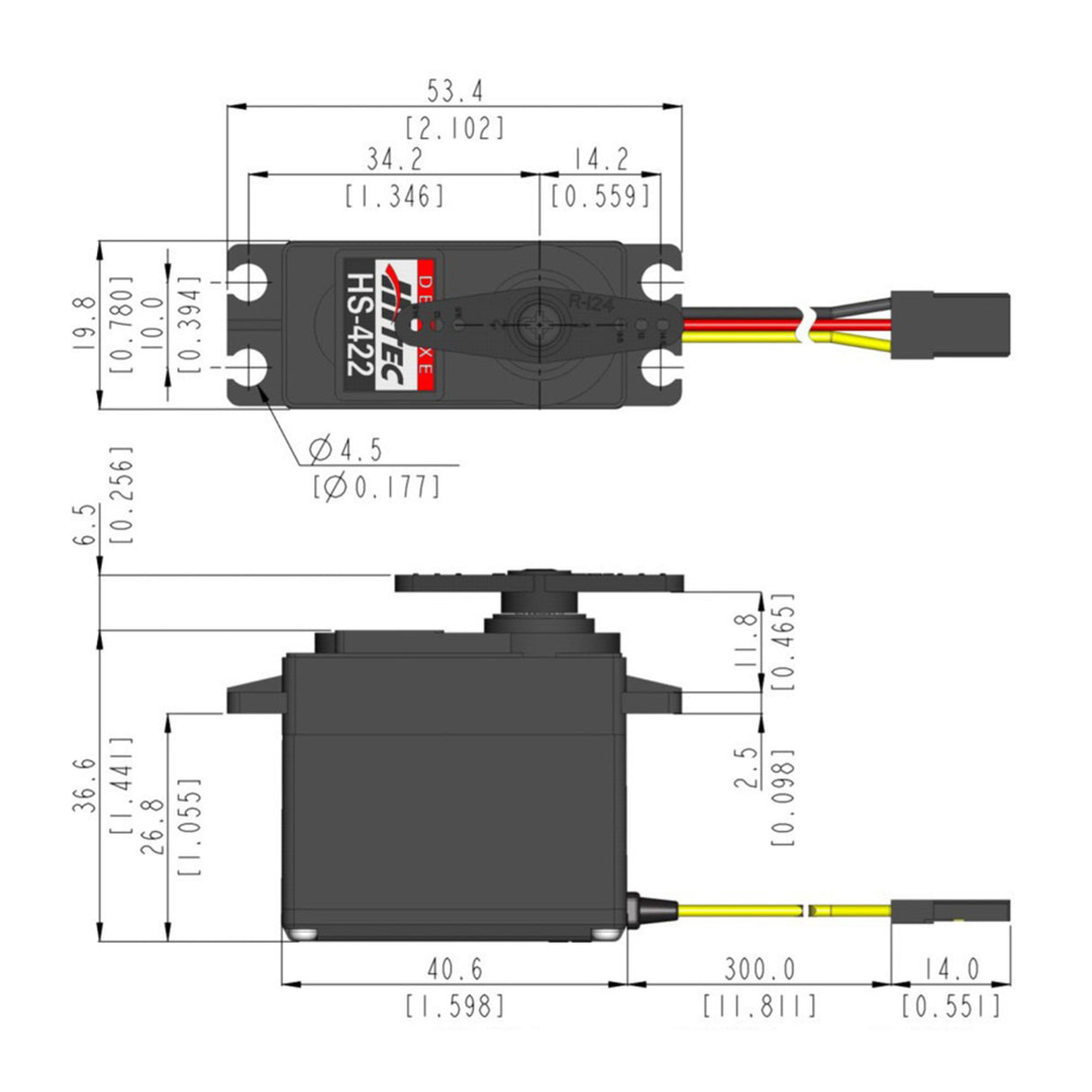 HS-422 Standard Analogue Cored Servo 45.5g 4.1kg/0.16s 4.8V - 6.0V