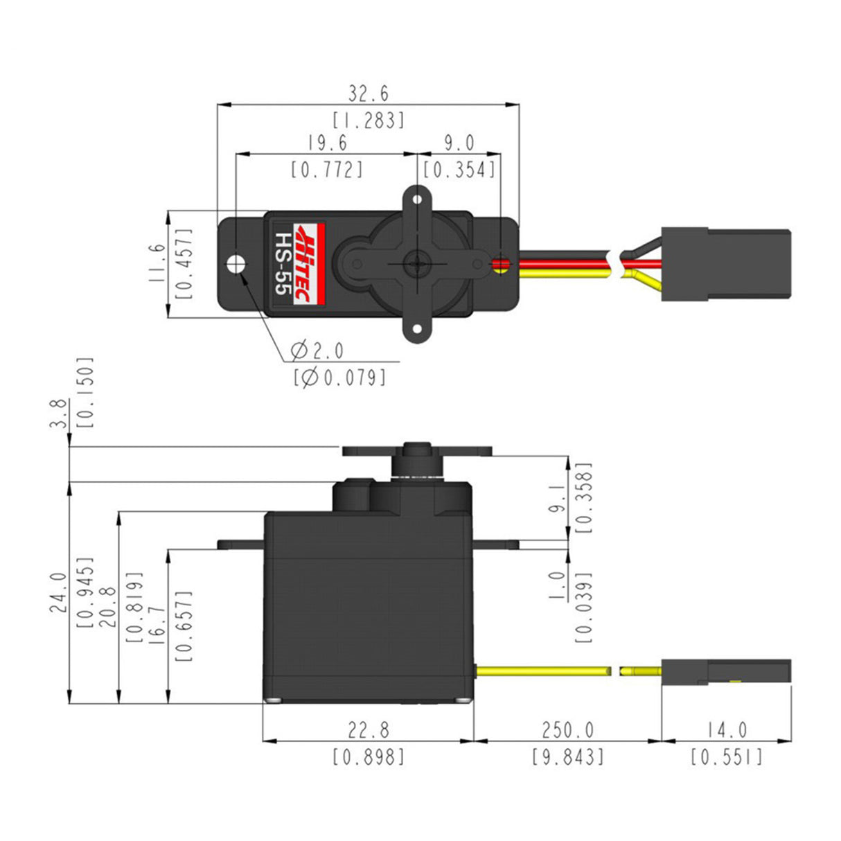 HS-55 Ultra Micro Analogue Coreless Servo 8g 1.3kg/0.14s 4.8V - 6.0V