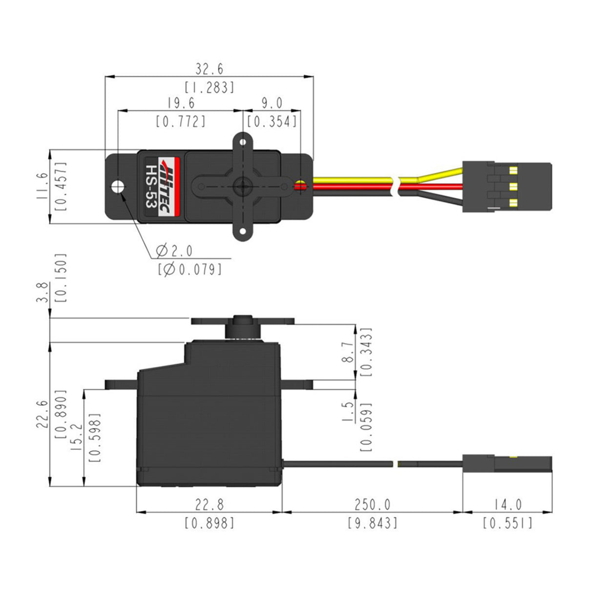 HS-53 Ultra Micro Analogue Cored Servo 8g 1.9kg/0.13s 4.8V - 6.0V