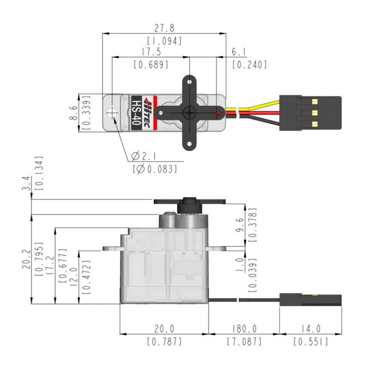 HS-40 Ultra Micro Analogue Cored Servo 4.8g 0.8kg/0.1s 4.8V - 6.0V